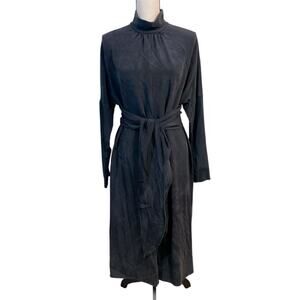 Tibi Chic Silk Midi Dress With Front Tie Long Dolman Sleeves Black Size 4